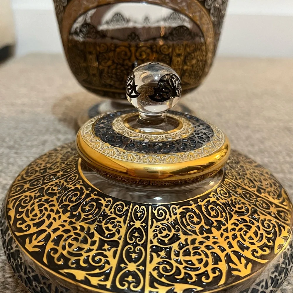 Pasabahce Mağazaları Gold Turkish Sugar Bowl Glass Limited Edition HandPainted